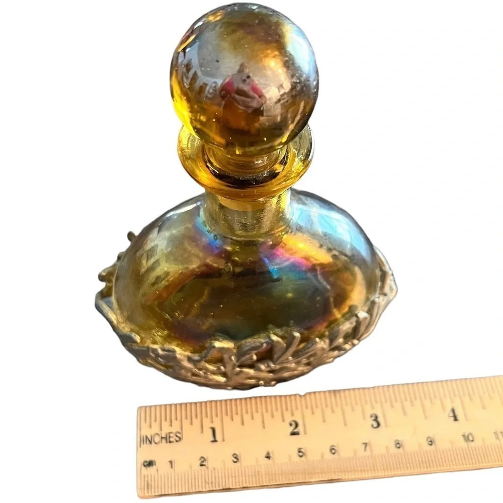 Vintage Iridescent Glass Perfume Bottle Metal Encased Fireflies - Picture 3 of 7